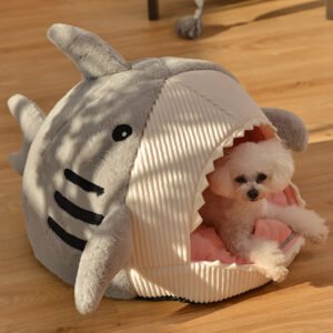 Cozy Cartoon Shark Cat Bed
