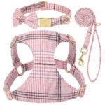 Fashion Dog Collar Harness Leash Set with Bowtie
