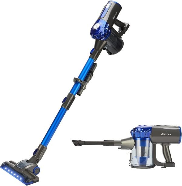 Akitas 3in1 Cordless Vacuum Cleaner Hoover Upright Handheld Stick Lightweight 22.2v 150W Rechargeable Lithium Battery Good For Carpet, Pet Hair (V8)
