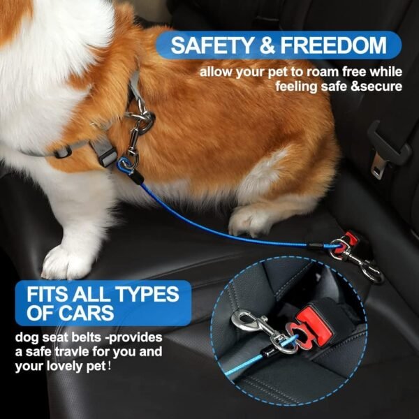 Mi Metty Dog Car Seat Belt, Dog Car Harnesses Chew Proof Steel Rope Cable, Waterproof Dogs Safety Belt, Vehicle Harnesses with Double Clips and Latch Attachment
