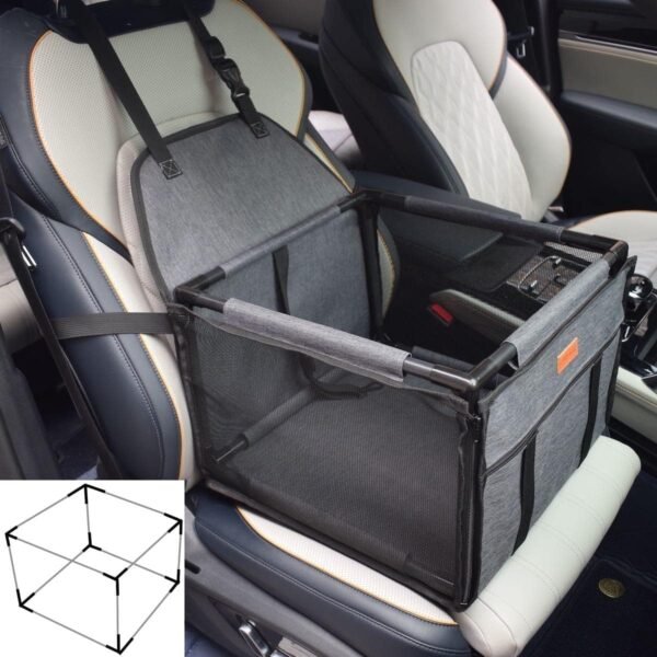 GoBuyer Waterproof Pet Dog Car Seat Booster Carrier with Seat Belt Harness Restraint and Headrest Strap for Puppy Cat Travel (Dark Grey)