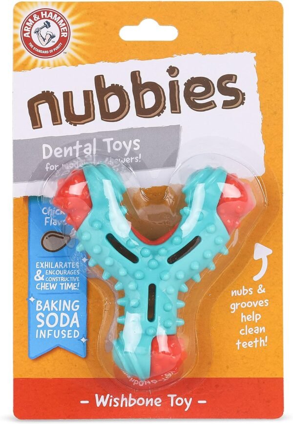 Arm & Hammer for Pets Nubbies Wishbone Dog Dental Toy| Best Dog Chew Toy for Moderate Chewers | Dog Dental Toy Helps Reduce Plaque & Tartar | Chicken Flavor Baking Soda