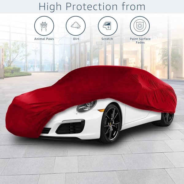Cosmos - Indoor Car Cover compatible with main Compact Saloon models, Elastic, Breathable and Dustproof Fabric, Soft Lining, Snug Fit, Red