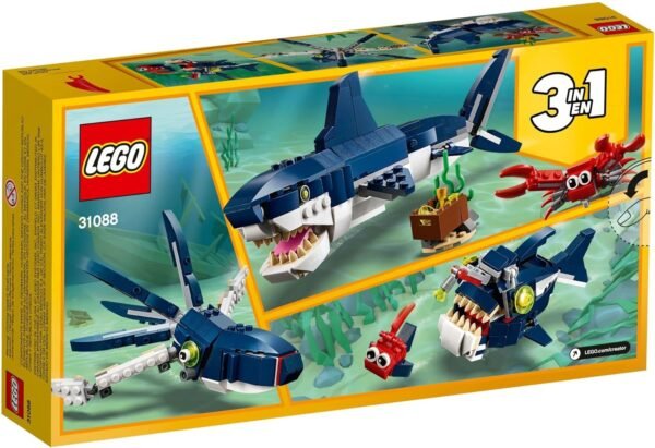 LEGO Creator 3 in 1 Deep Sea Creatures, Transforms from Shark and Crab to Squid to Angler Fish, Sea Animal Toys, Gifts for 7 Plus Year Old Girls and Boys